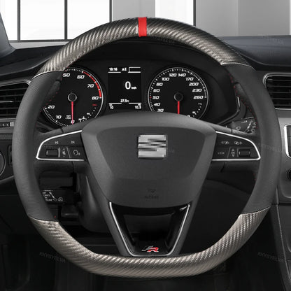 Carbon Fiber Car Steering Wheel Cover For Seat Leon 5F Mk3 2013-2021 Ibiza 6J Tarraco Arona Ateca Alhambra Auto Accessories