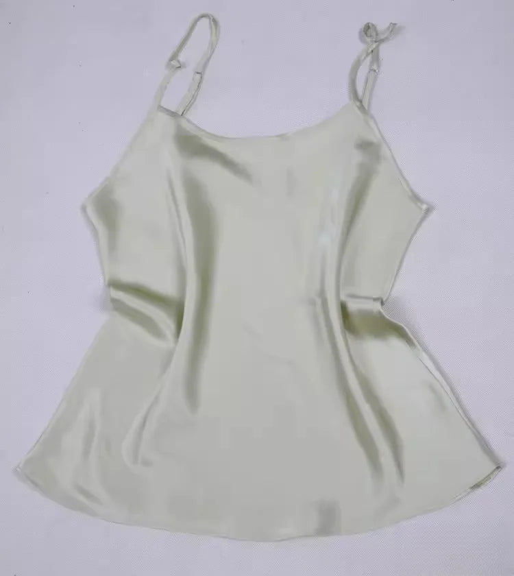 Women's 100% Mulberry Silk 16 momme Spaghetti Strap Camisole Tank Top Vest Sleepwear M-4XL YM002