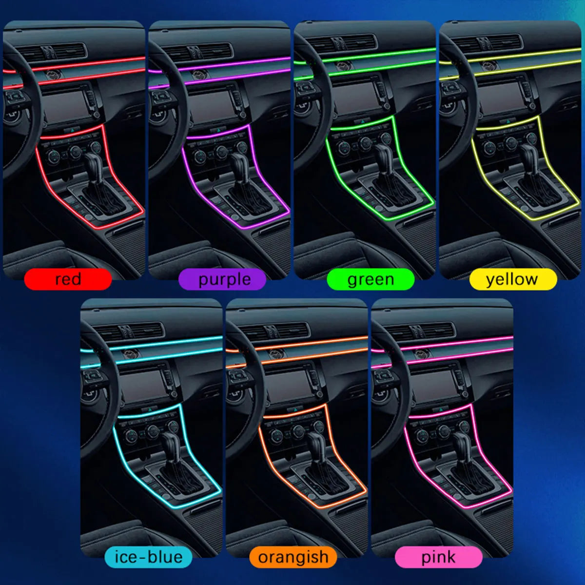 Car RGB LED Ambient Light Strip USB Fiber Optic Atmosphere Car Neon Interior Light Strip Center Console Door Decoration Lamp
