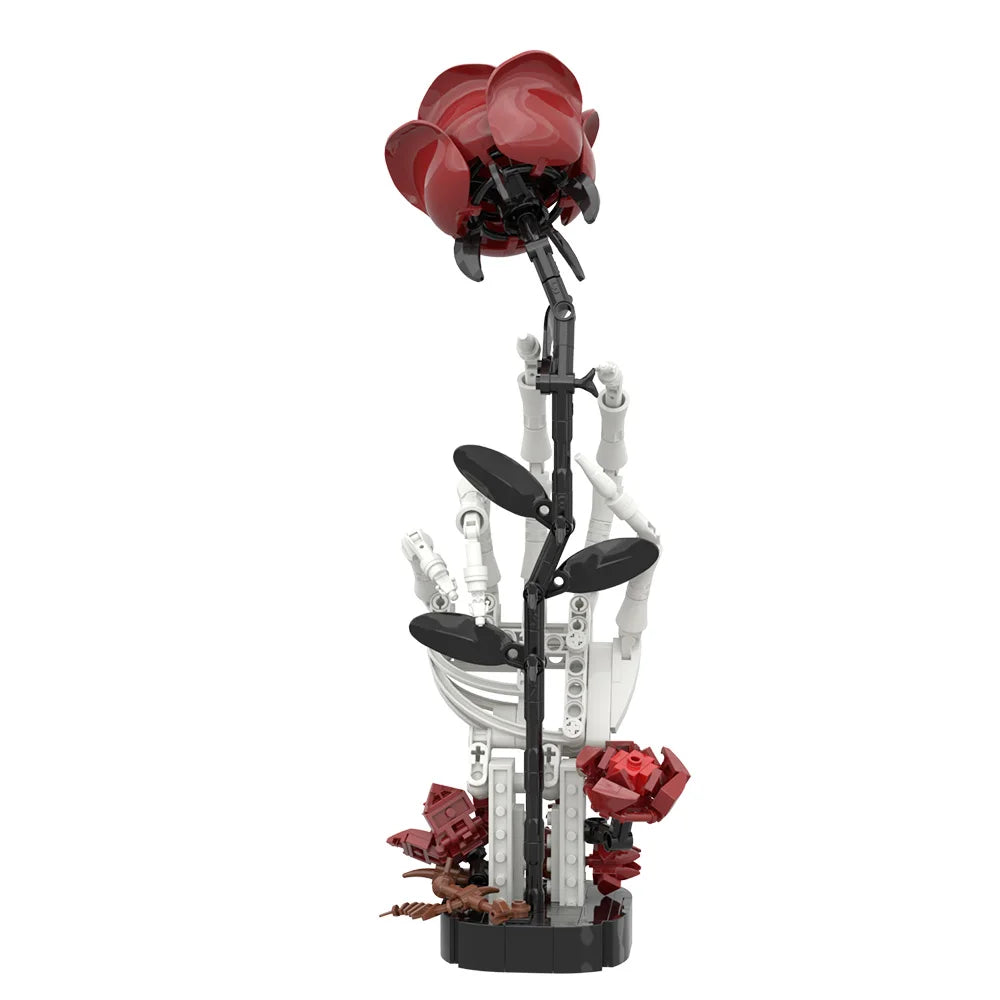 Gothic Skeleton Hand with Rose Building Blocks Macabre Valentines Gift for Adult DIY Dark Romance Decor