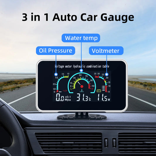Multi-functional Car Truck LCD Meter 12v Digital Voltmeter / Water Temperature Gauge/RPM Tachometer/Oil Pressure Gauge 1/8NPT