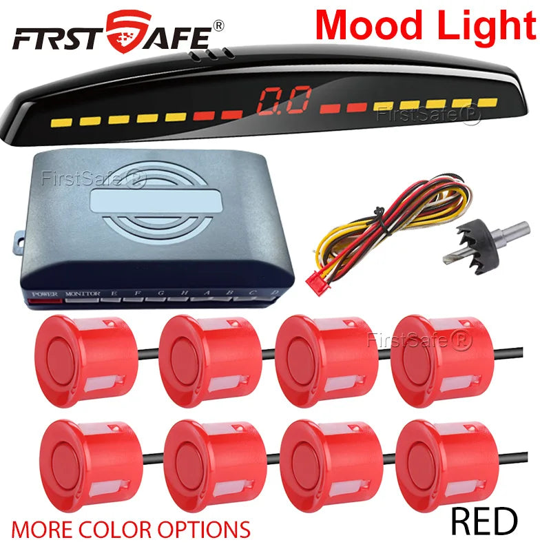 FirstSafe Factory Parking Sensor Kit Front Rear Mood Light Display 6/8 Radar Sensors Auto Backup Monitor Detector Accessories