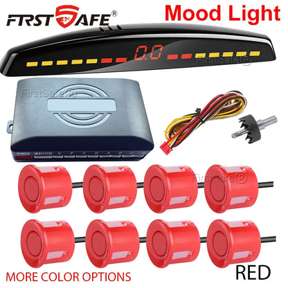 FirstSafe Factory Parking Sensor Kit Front Rear Mood Light Display 6/8 Radar Sensors Auto Backup Monitor Detector Accessories