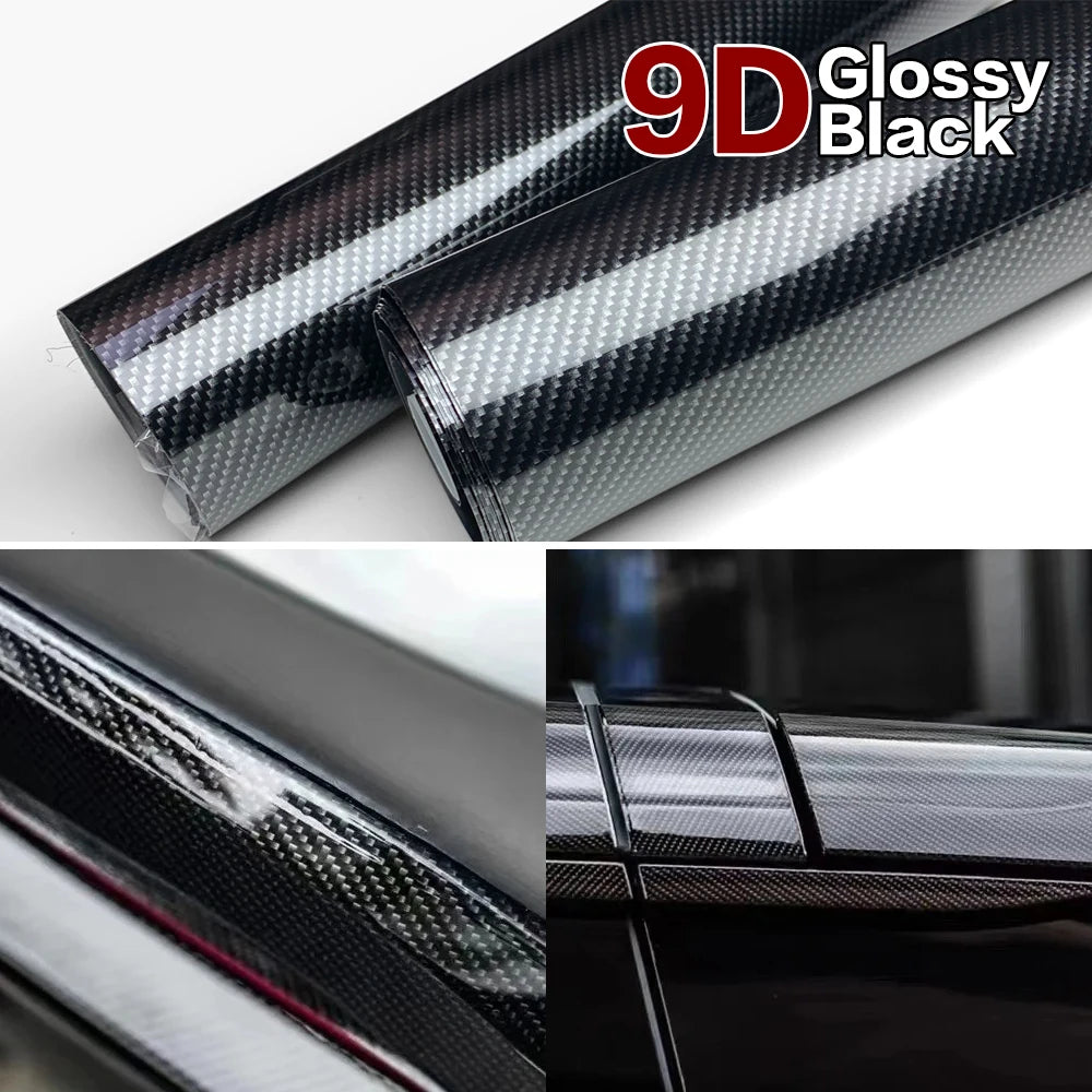 9D Carbon Fiber Vinyl Wrap Film Gloss Black Anti Scratch Waterproof Car Stickers DIY Protective Film Universal Auto Accessories