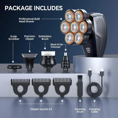 Sweker 5 in 1 Head Shavers for Bald Men 7D Electric Razor LED Display IPX8 Wet/Dry Use Type-C Charge Shaving Grooming Kit