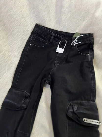 Spring Autumn High-End Heavyweight Street Casual Workwear Pants Vintage Washed Retro Flared Jeans Women Trendy Straight Leg J...