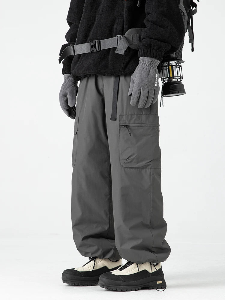 Thickened Warm Duck down Casual Pants Men's Winter Climbing Long Trousers Fashionable Loose Fit Straight Leg Multi Pocket