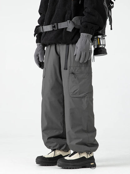 Thickened Warm Duck down Casual Pants Men's Winter Climbing Long Trousers Fashionable Loose Fit Straight Leg Multi Pocket
