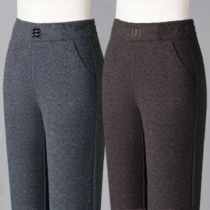 Women's Woolen Flared Pants High Waist Elastic Polyester Fiber Warm Casual Trousers for Autumn Winter 2025 New Style