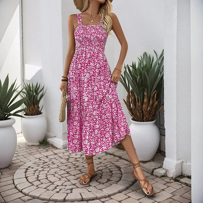 Women's Floral Maxi Dress Summer Square Neck Strappy Backless Smocked Bodice High Waist Long Dress Vacation Beach Outfit 2026