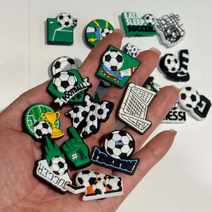 22-100Pcs Soccer Sport Series PVC Shoe Accessories Football Goal Slipper Buckle Charms DIY Kids Favorite Wristband