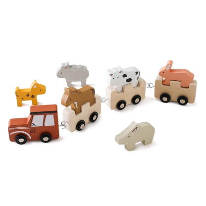 Baby Wooden Building Blocks Train Farm Animals Stacking Educational Toys Children Montessori Stacker Toys for Children Gifts