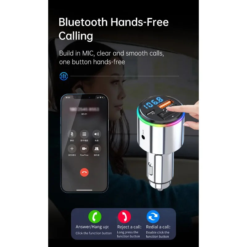 News AUX Player RGB LightBluetooth FM Transmitter Handsfree Car MP3 Player Stereo Car FM Modulator PD30W Quick Charge QC3.0