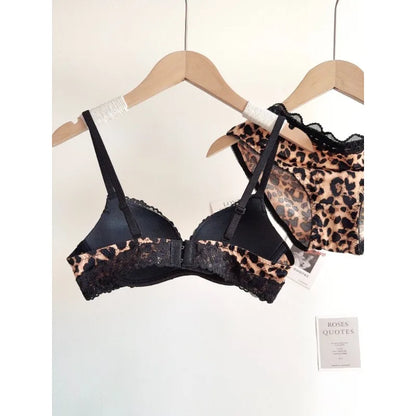 Sexy Leopard Print Lingerie Set Women Wireless Invisible Small Bust Lift, Adjustable A To C Cup, Sheer Lace Pure Style,soft S-XL
