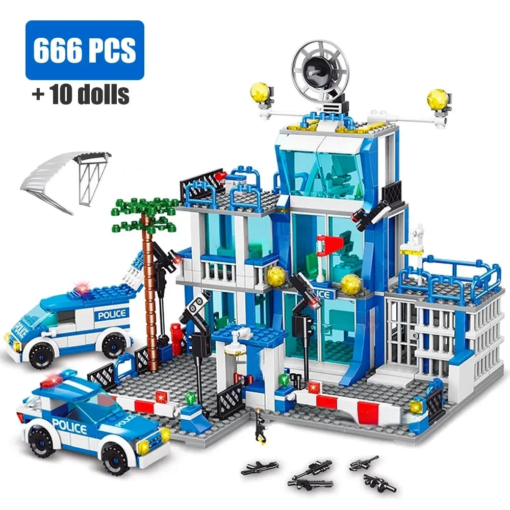 SWAT Police Station Military Building Blocks City Model Set Prison Car Policeman Boat Figures DIY Brick Toy for Kids Boys Gift