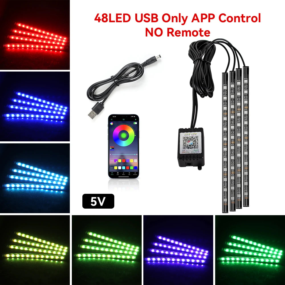 4 IN 1 Car Automotive Ambient Light Neon Foot Light Interior LED Ambient Light Car USB/Cig Music Light Environment Decoration