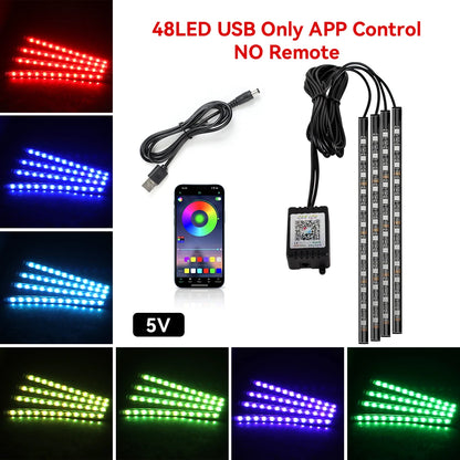 4 IN 1 Car Automotive Ambient Light Neon Foot Light Interior LED Ambient Light Car USB/Cig Music Light Environment Decoration