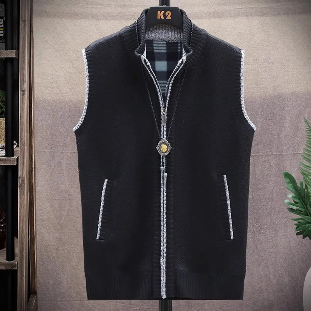 Sweater Cardigan Vest Men's Wear Fall and Winter Knitwear Warm Padded Thickened Jacket Zip Knittwear Harajuku