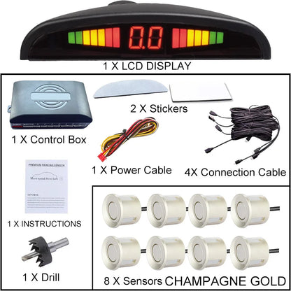 8 Parking Sensors Car Reverse Radar LED Display Buzzer Reverse Assist System Rear Detection Kit