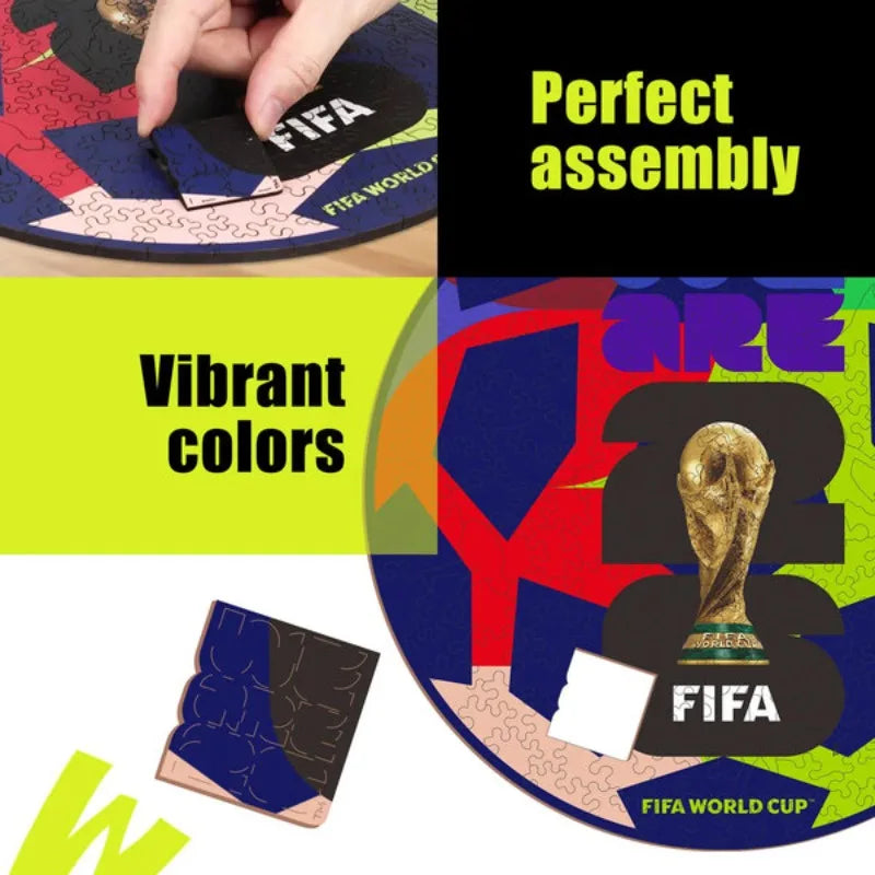 FIFA World Cup Ball Wooden Puzzle for Adults Soccer Theme Jigsaw Irregular Brain Teaser Game Home Decor Fans Ideal Souvenir Gift