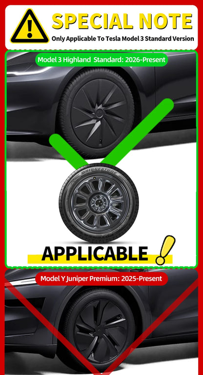 4PCS Hubcaps for Tesla Model 3 Highland 2026 Standard 18Inch Full Rim Covers Replacement Wheel Cover Accessories Only for Standa