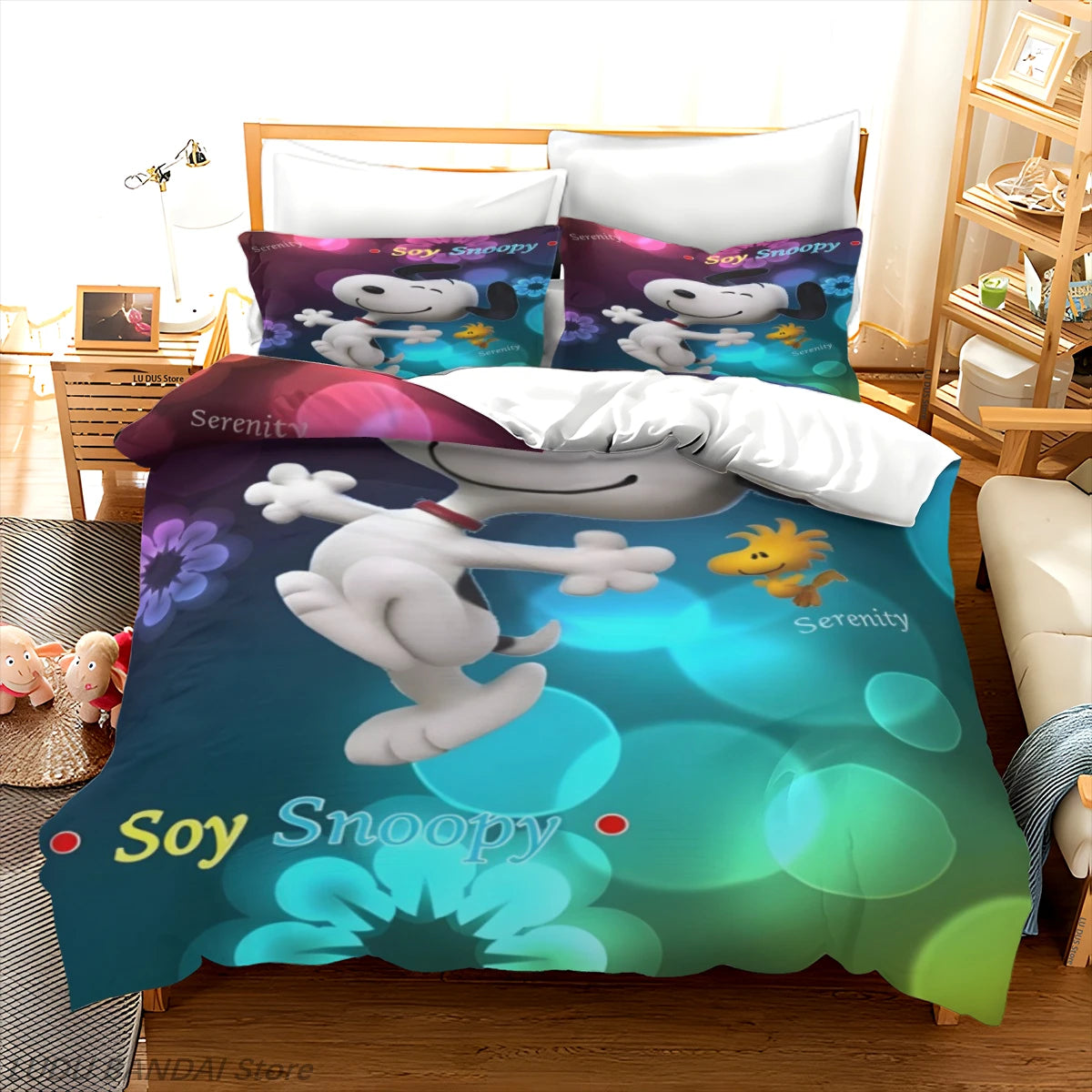 Snoopy Luxury Bedding Set Cute Printed Cartoon Quilt Cover Duvet Cover 3-Piece Set 1 Twin Covers