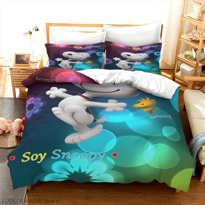 Snoopy Luxury Bedding Set Cute Printed Cartoon Quilt Cover Duvet Cover 3-Piece Set 1 Twin Covers