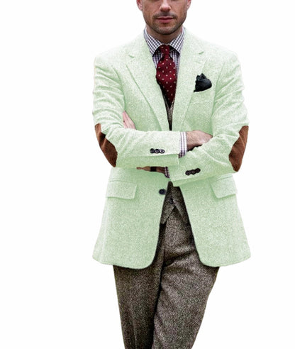 Vintage Winter Tweed Suits Brown Tweed Men Suits With Patch Design Costume Homme Smart Business Formal Wedding Suits 1 Pieces
