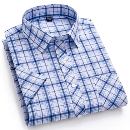 New in Shirt Over Size 100% Cotton Thin Summer Short Sleeve Shirts for Men Slim Fit Plain Shirt Plaid Soft Korean Popular Clothe