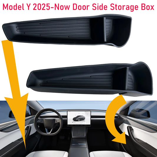 For Tesla Model 3 Y Juniper 2026 2025 Door Side Storage Box Front Rear Door Side Pocket Tray Liner Center Console Organizer Mats