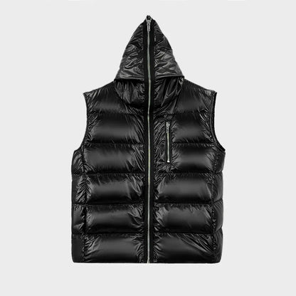 High Street Duck Down Vests Men's Dark Style Winter New Hooded Vest with Long Zipper Pocket Warm Vest Jacket Loose Down Vest