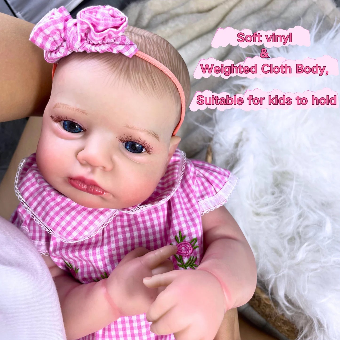 MRB 20Inch  Reborn Baby Doll LouLou Awake Princess Girl Open Blue Eyes 3D Skin Visible Veins Collectible Doll Toy Christmas Gift
