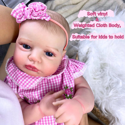 MRB 20Inch  Reborn Baby Doll LouLou Awake Princess Girl Open Blue Eyes 3D Skin Visible Veins Collectible Doll Toy Christmas Gift