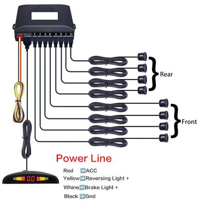 8 Parking Sensors Car Reverse Radar LED Display Buzzer Reverse Assist System Rear Detection Kit