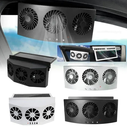 3 Head Car Exhaust Fan USB Rechargeable Solar High Wind Power Air Circulation Cooling Heat Dissipation Universal Fit All Cars