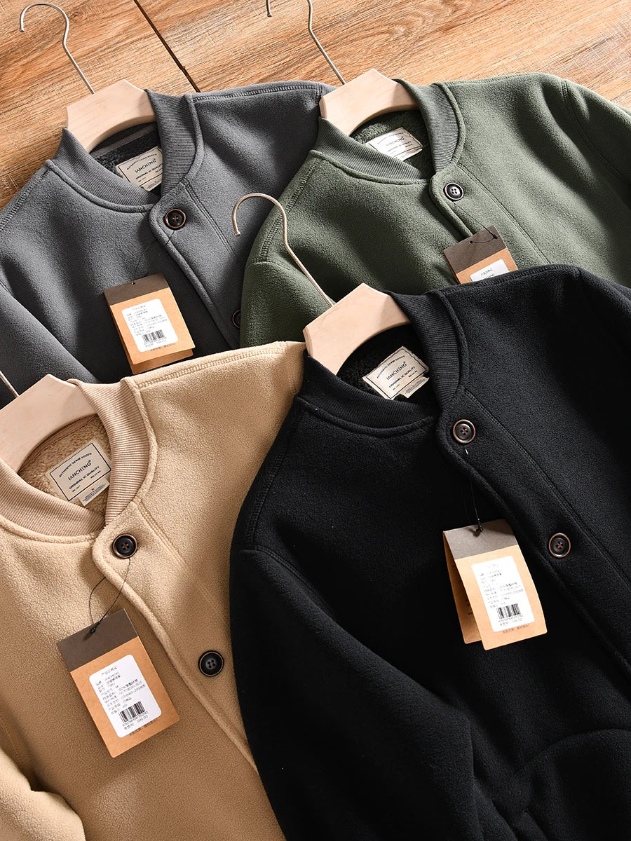 Warm Fleece Lined Double Sided Velvet Winter Jacket American Casual Baseball Collar Men's Outerwear Standard Fit Polyester Fiber