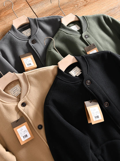 Warm Fleece Lined Double Sided Velvet Winter Jacket American Casual Baseball Collar Men's Outerwear Standard Fit Polyester Fiber