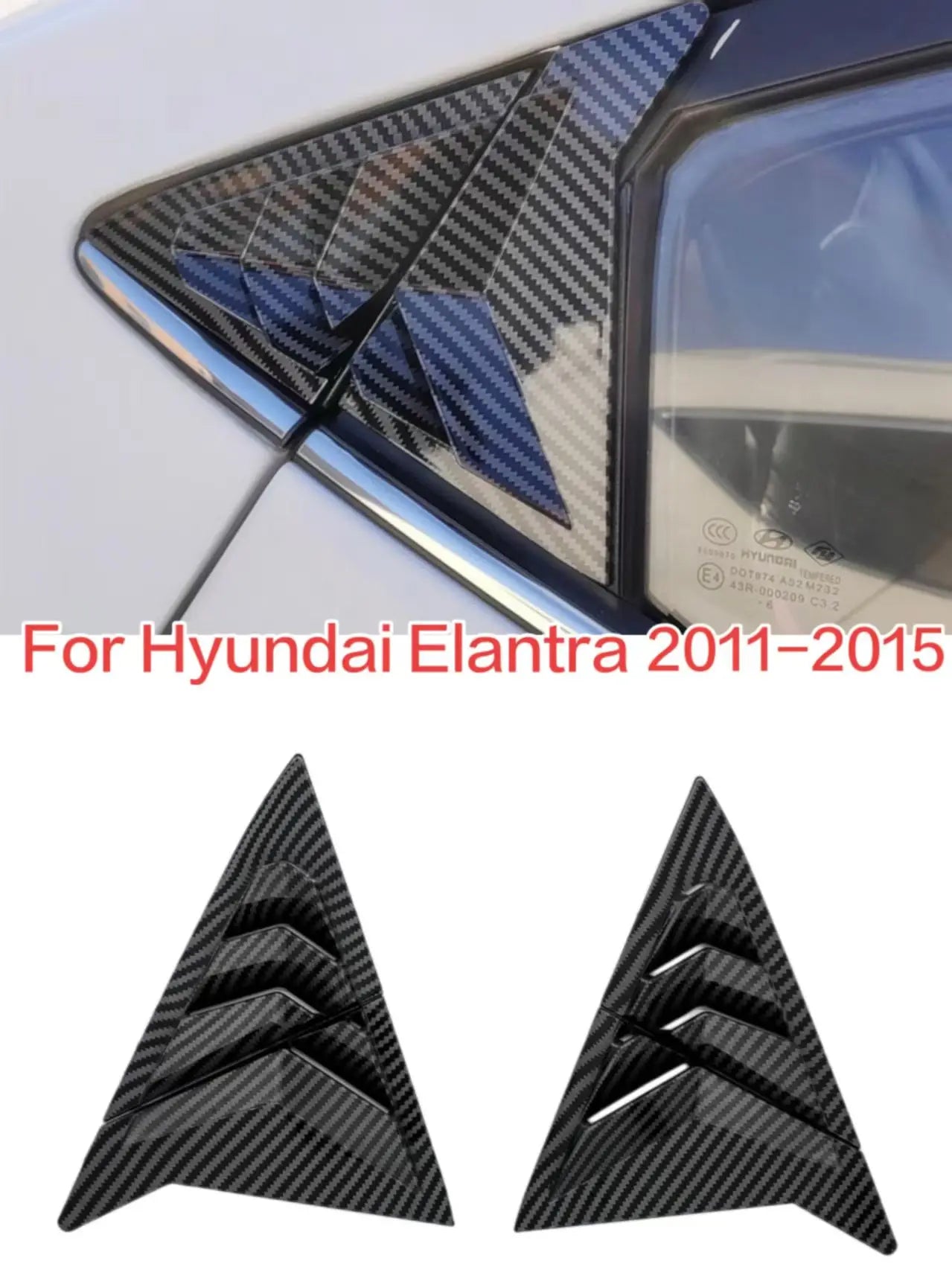 For Hyundai Elantra Avante Sedan 2011-2015 Rear ABS Carbon Fiber Side Vent Window Scoop Louver Trim Cover Auto Accessories