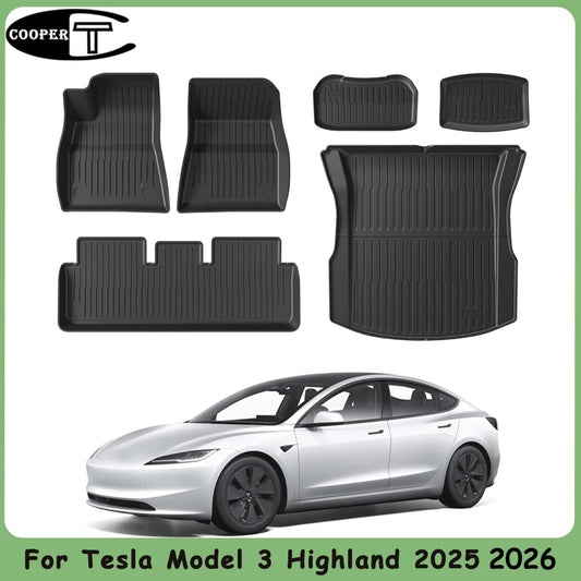 For Tesla Model 3 Highland 2026 2025 2024  TPE Floor Car Mat Trunk Mat, Waterproof,Weather-resistant,Full 6pcs Set