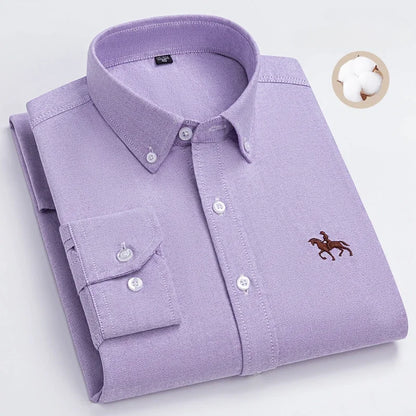 Plus Size 6XL 100% Cotton Long-Sleeve Shirts for Men Oxford Slim Fit Formal Shirt Without Pocket White Office Elegant Clothes
