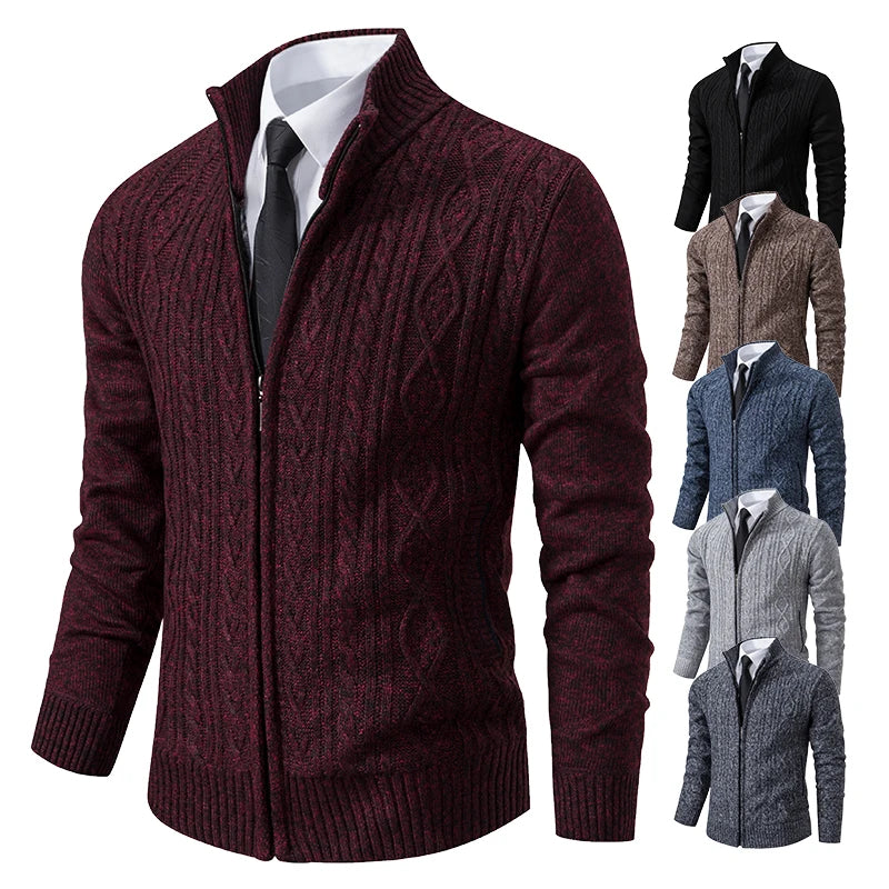 Winter Plus Velvet Sweaters Cardigan Thick High Collar Sweatshirt Men's Coat Knitted Jumper Brand Knitwear Hombre Clothing