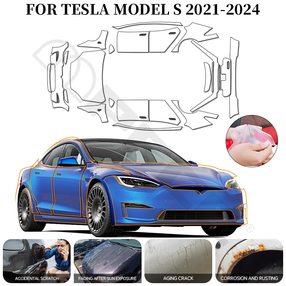 For Tesla Model S 2021-2025 TPU Car Film 9Mil Pre-Cut Paint Protection Film Full Vehicle PPF Invisible Anti-scratch Vinyl Wrap