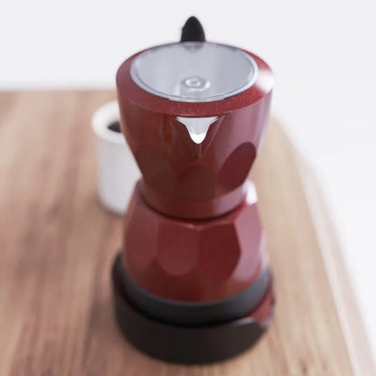 110V/220V Electric Coffee Maker Portable Aluminum Mocha Pot Electric Italian Coffee Maker Percolator for Home Red 150ml/3 Cups