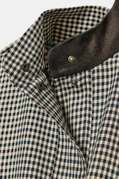 Color Block Plaid Pilot Jacket Coat High Collar Long Sleeve Women's Spring Fashion Set with Midi Skirt Spring Season Pattern