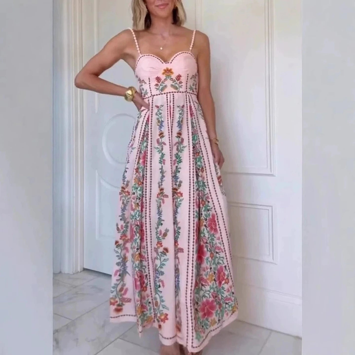 Ele High Waist Printed Holiday Dr Strapl Summer Casual Polyester Maxi Skirt Sle Women's Single Piece Faion