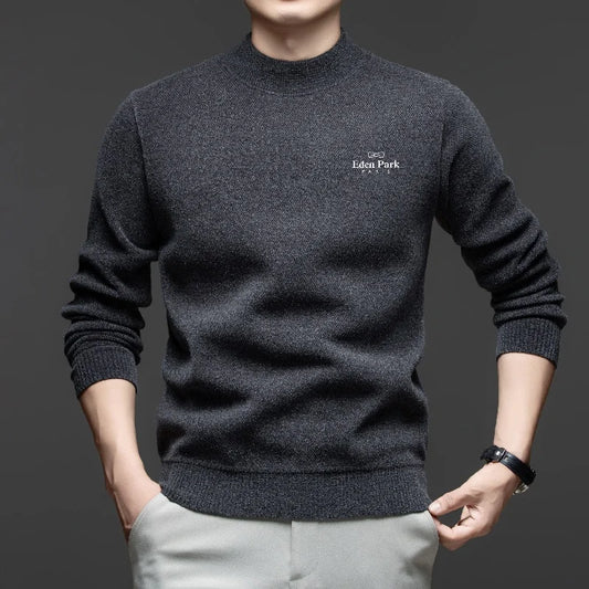 High Quality Autumn Winter New Men's Round Neck Knitted Sweater Velvet Warm and Comfortable Pullover Fashionable Embroidered Top