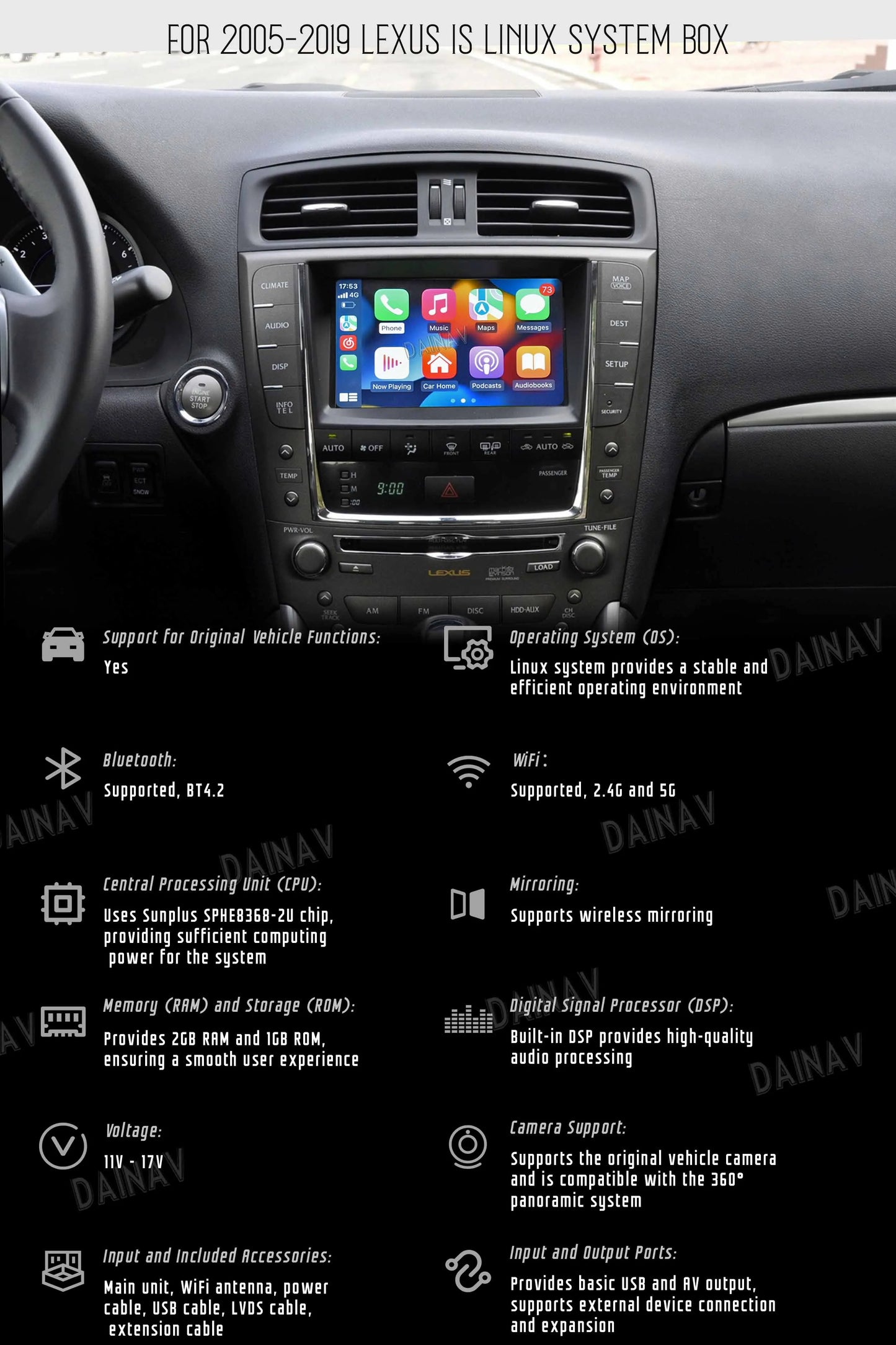Linux Box For 2005-2019 Lexus IS 250 300 350 Wireless Apple CarPlay Android Auto Stereo Upgrade Oem screen Multimedia Player