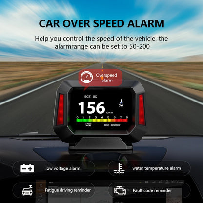 Head up Display OBD + GPS Car Water Temperature Turbo Oil Temperature Multi-function Meter LCD Display Automotive Speed Alarm