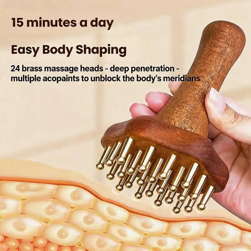Portable 24 SOLID BRASS TEETH Meridian BRUSH GuaSha Massage Tool Precision Acupressure Massager Lymphatic Drainage stress Relief