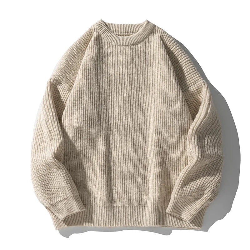 Men's 18oz Heavyweight Chunky Knit Sweater Basic Crew Neck Solid Color Textured Streetwear Winter Thermal Non-Scratch Top